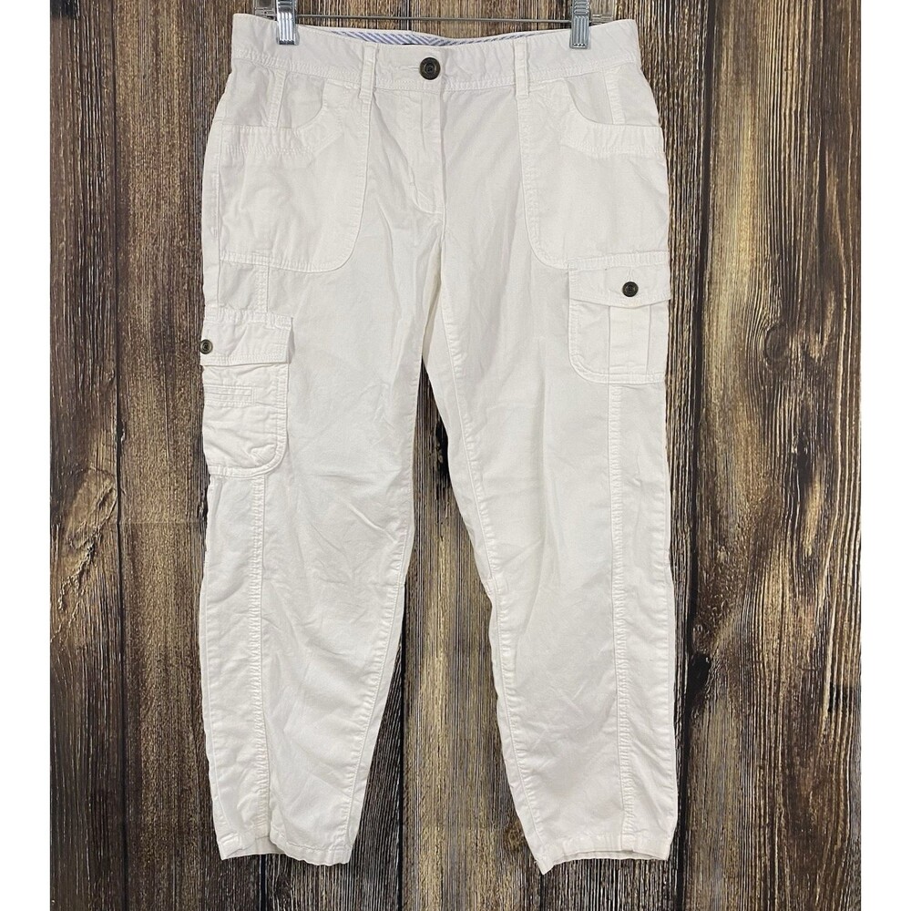 Tommy Hilfiger Womens Cropped Cargo Pants Sz 6 White 100% Cotton Pockets